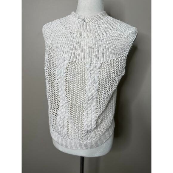 Specialty House White Crochet Sweater Cardigan Vest Large Button Boho Fisherman - Picture 4 of 11